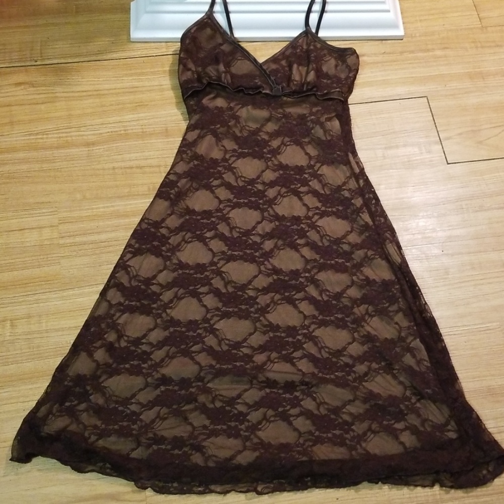Juniors Brown Pullover Lace Dress